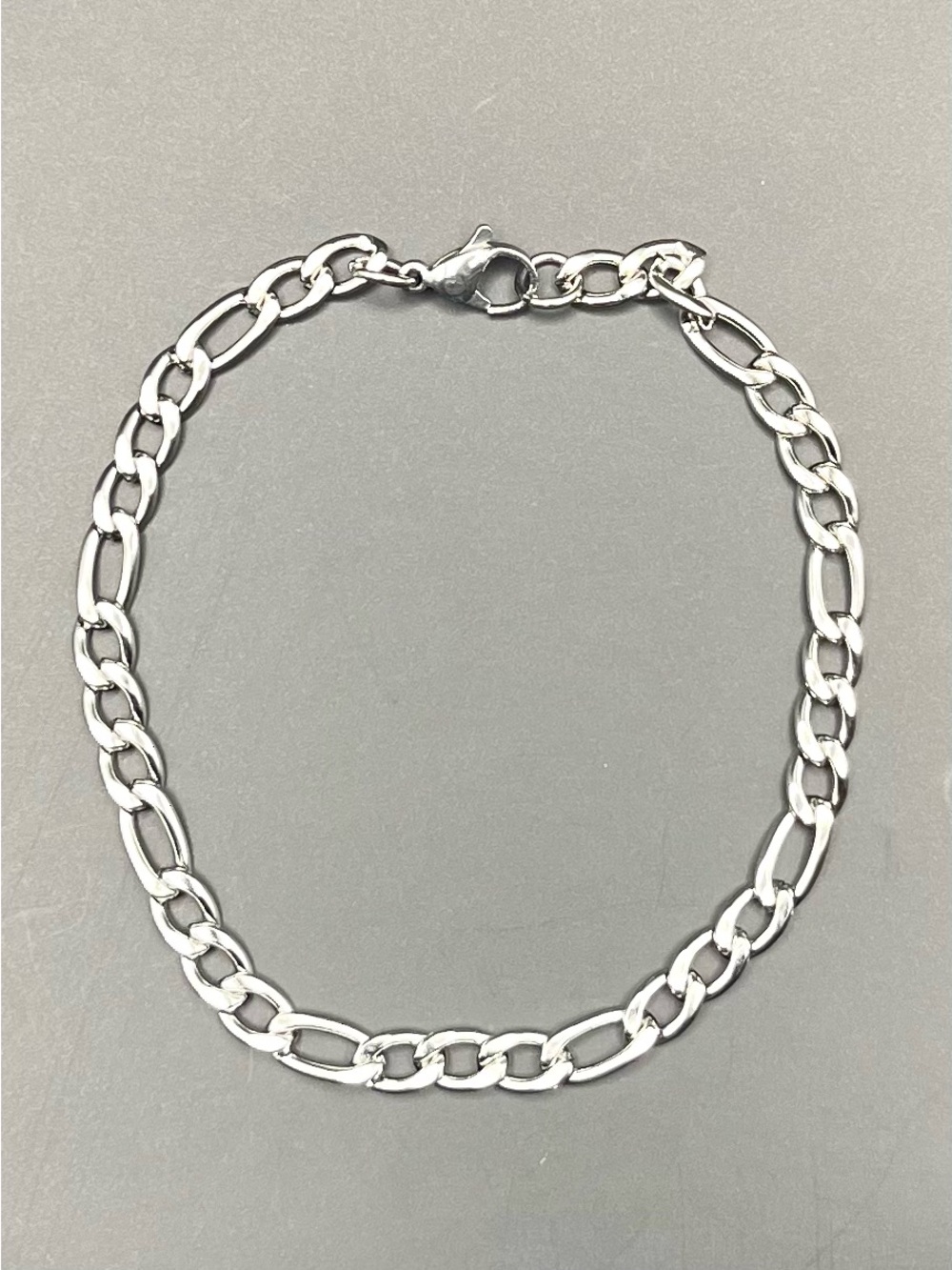 Silver Plated 5mm Figaro Bracelet 8” Stainless Steel